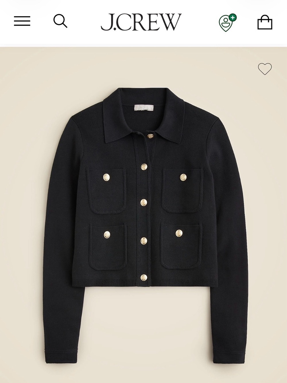 J. Crew Black Sweater Lady Cropped Patch Pocket Jacket Gold Buttons NWT - S